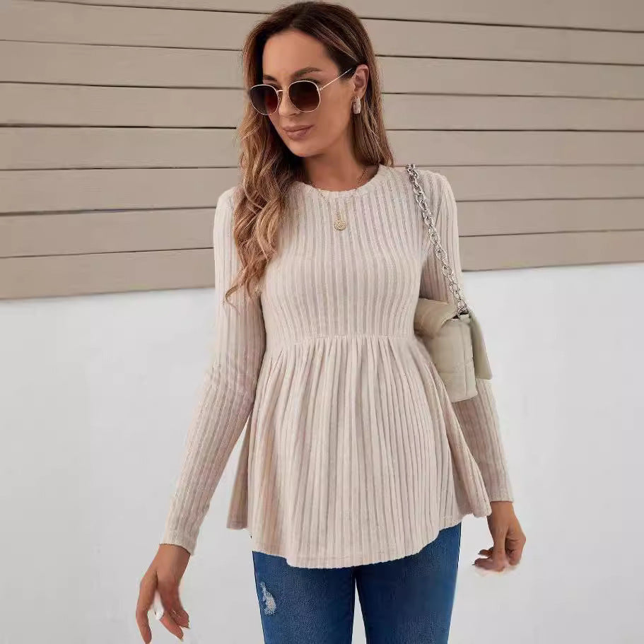 Long Sleeve Maternity Top Solid Color Pullover T-shirt