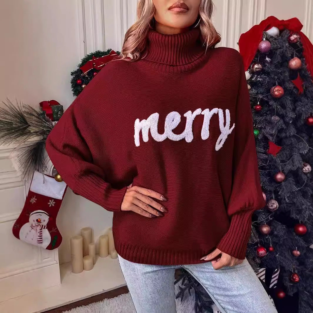 Women's Sweater Loose High-neck Bat-sleeve Knitwear