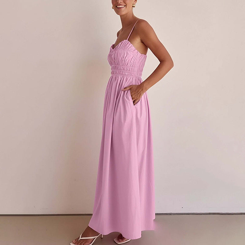 Elegant Solid-color Casual Fashionable Slip Dress With A Fitted Waist