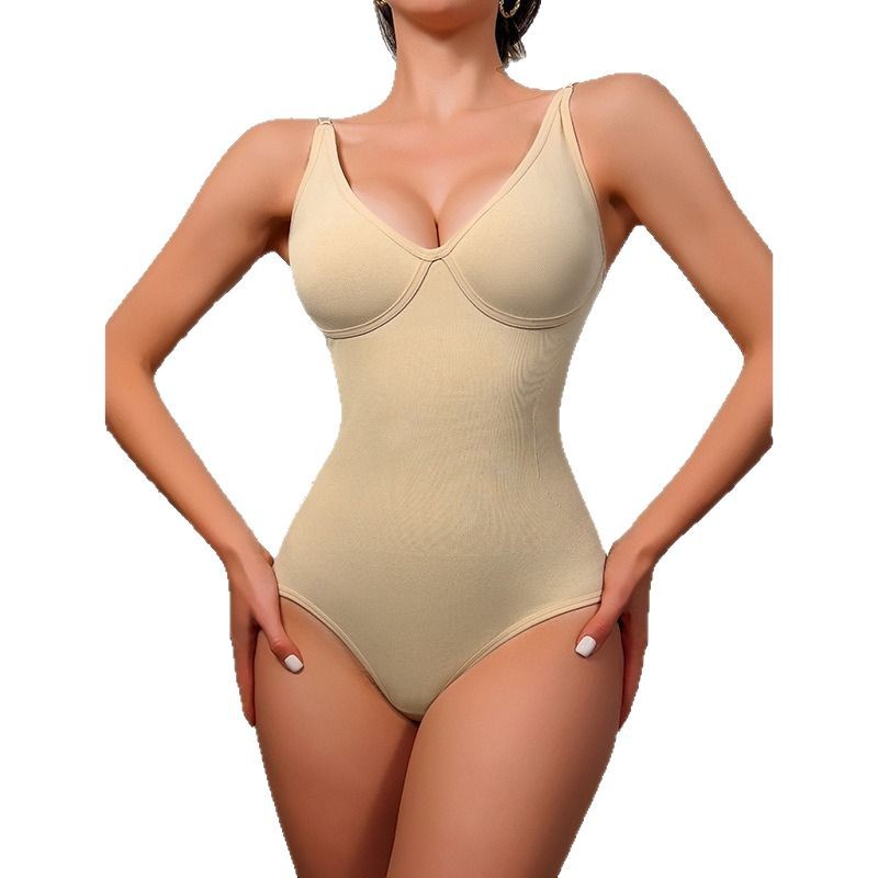 New Deep-V Sexy Form-fitting Waist-cinching Tummy-control Bust-supporting Seamless Thong Bodysuit
