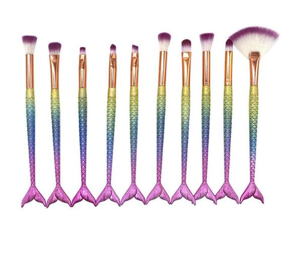 10PCS Big Mermaid Makeup Brushes Set Foundation Blending Powder Eyeshadow Contour Concealer Blush Cosmetic Beauty Make Up Tool