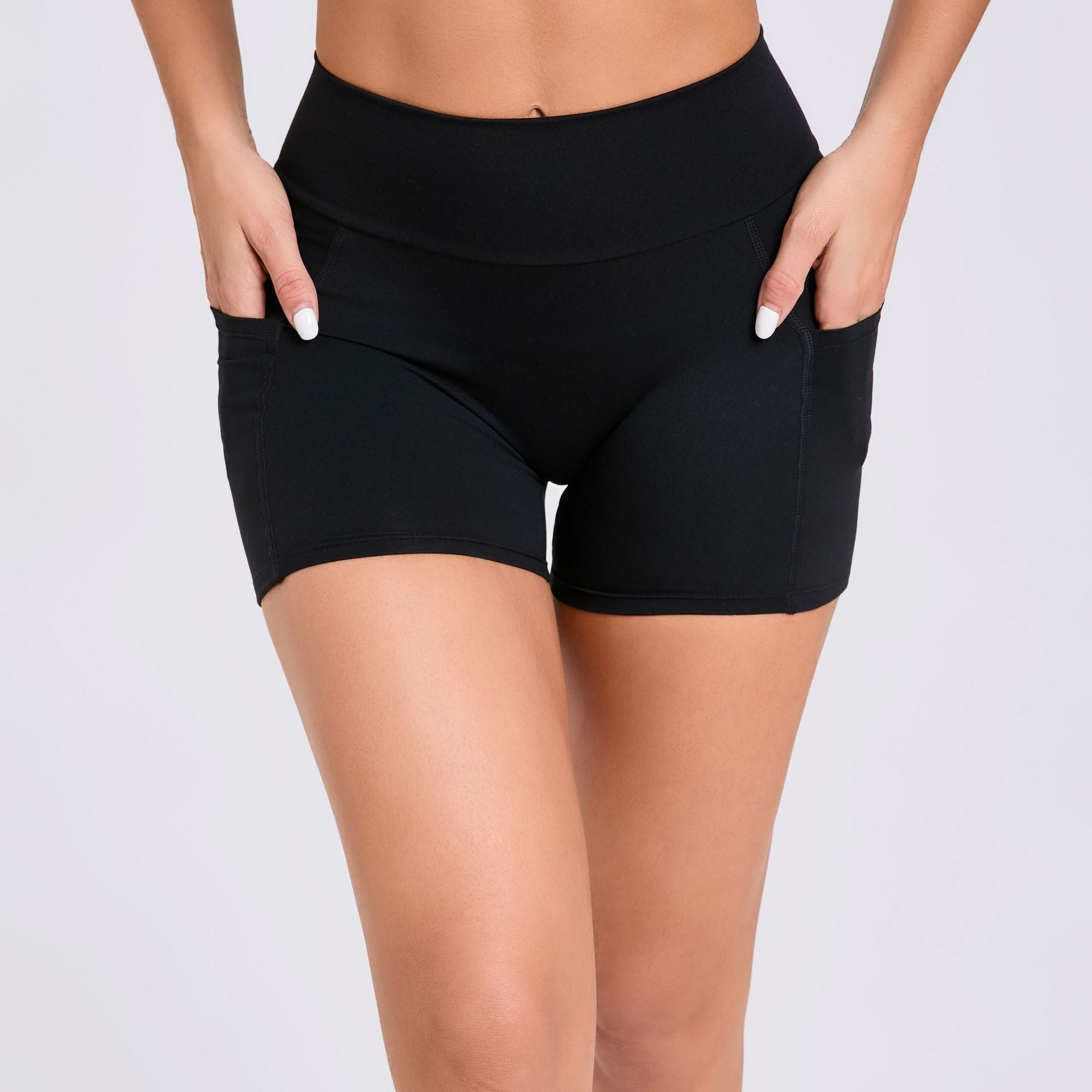 High Waist Tight Yoga Shorts With Pockets On Both Sides