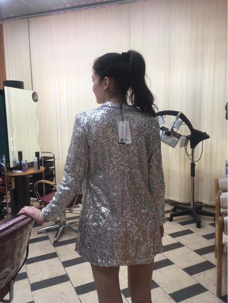 Silver Sequined Coats Turn-down Collar Long Sleeve Outwears Cardigan Jackets