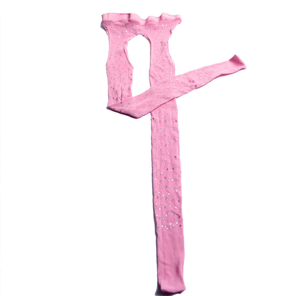 Rhinestone Quartz Four Sides Carved Empty Fishnet Stockings Crotch Free