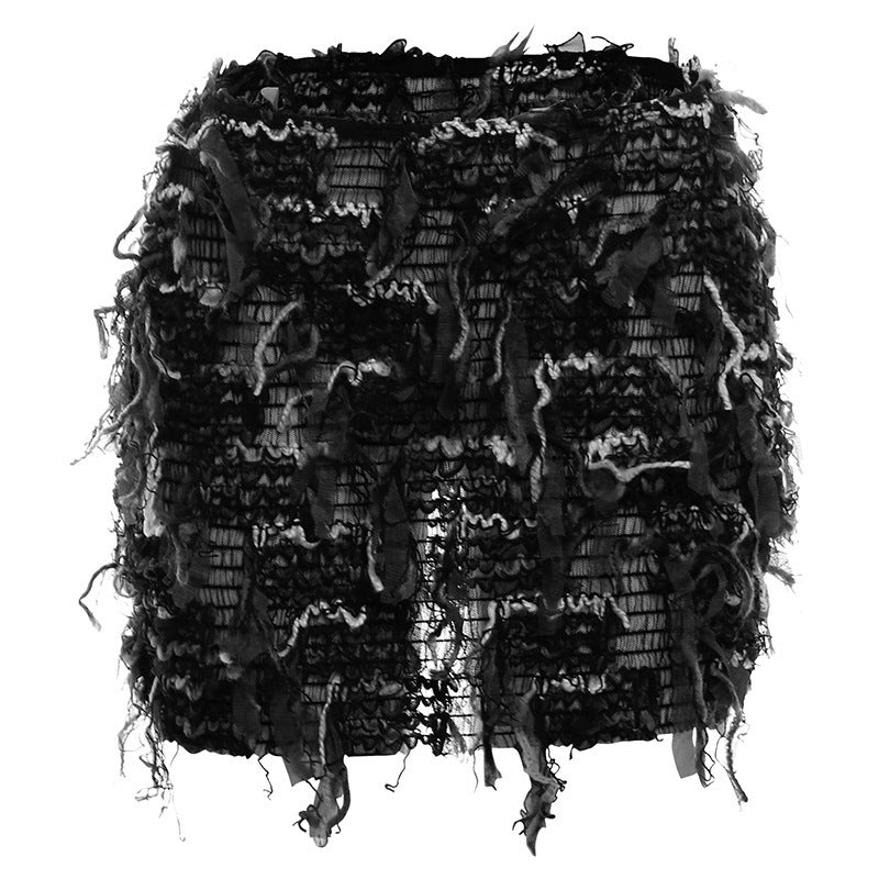 Street Trend Creative Stripes Tassel High Waist Slim Fit Skirt Women