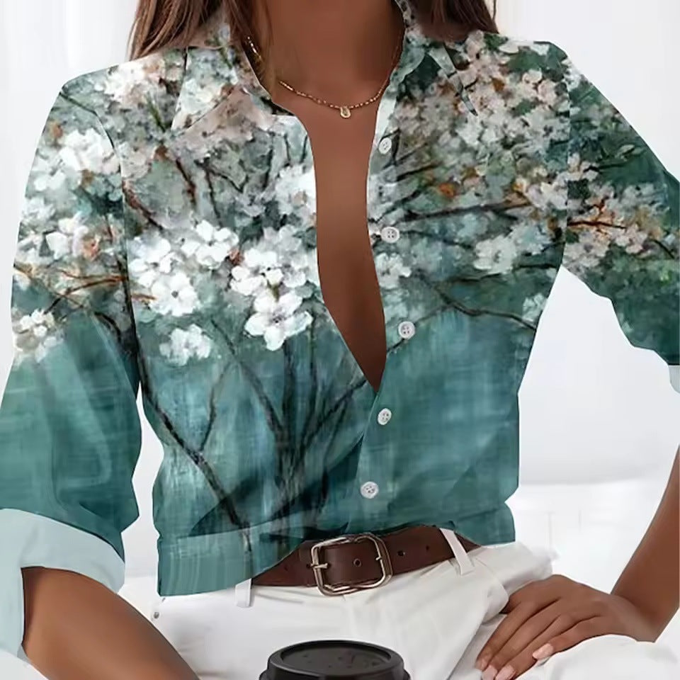 Elegant Women's Floral 3D Printed Shirt