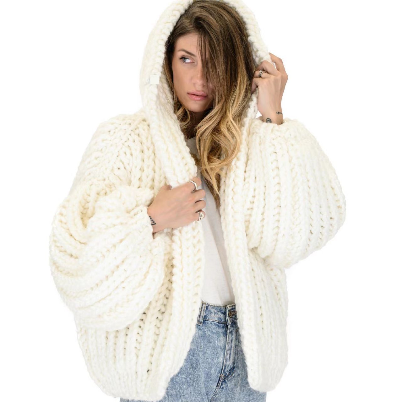 Women's Loose And Lazy Style Hooded Cardigan Sweater