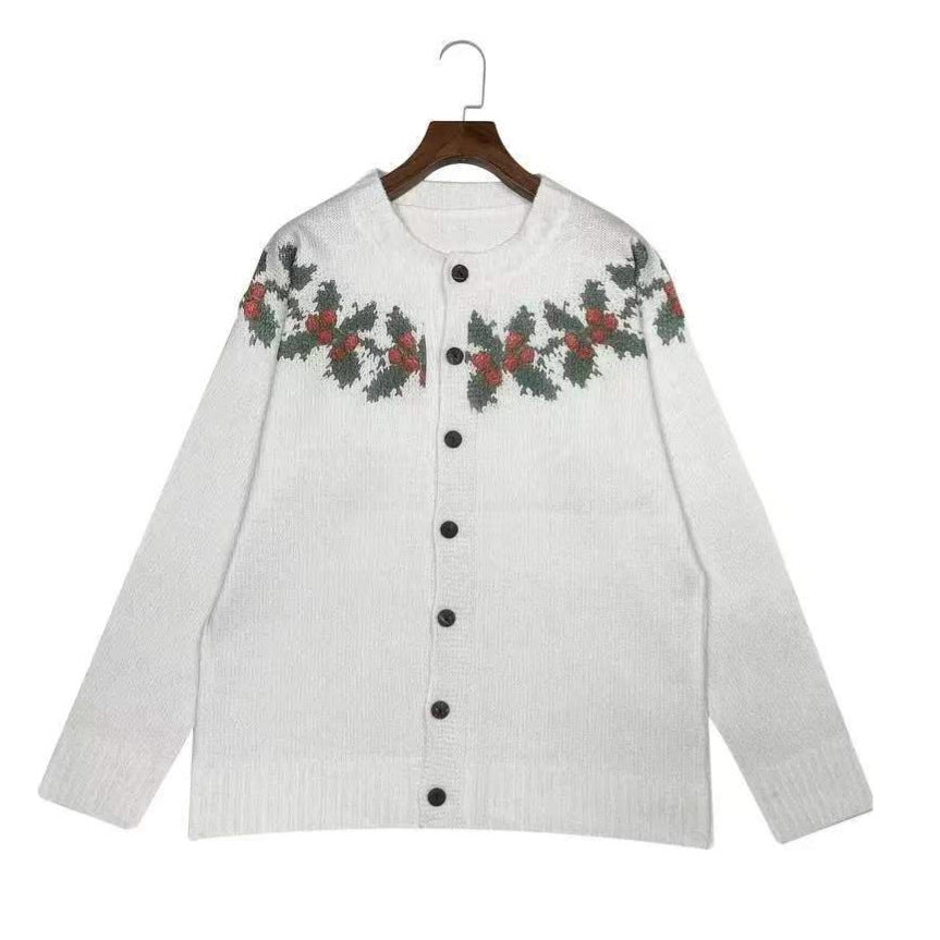 Loose White Jingling Bell Printed Sweater