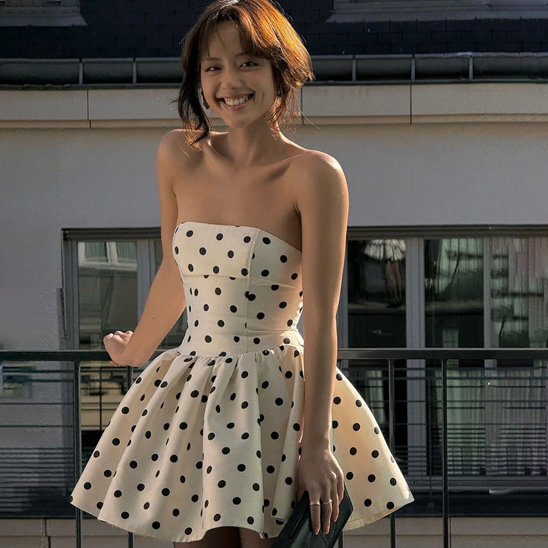 Retro Dot-printed Form-fittingTube Dress