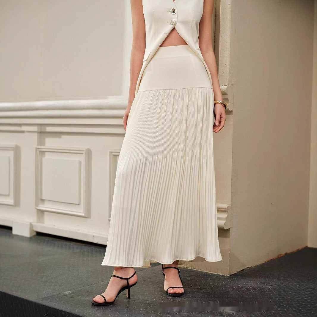 Pleated Stitching Skirt European And American Solid Color