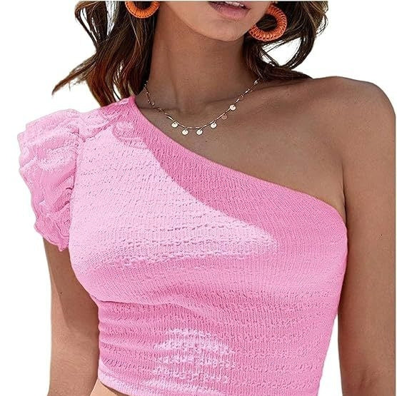 Top With One-Shoulder Asymmetrical Neckline And Ruffled Hem