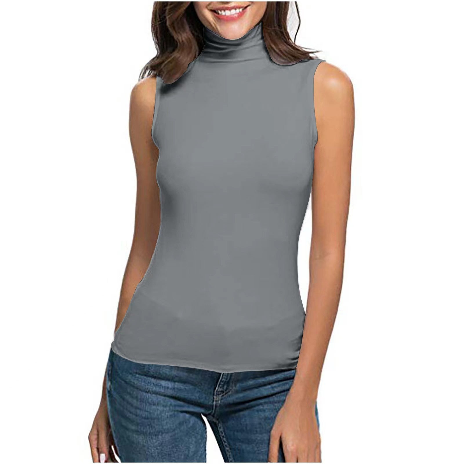 High-neck Slim-fit Sleeveless Casual Vest