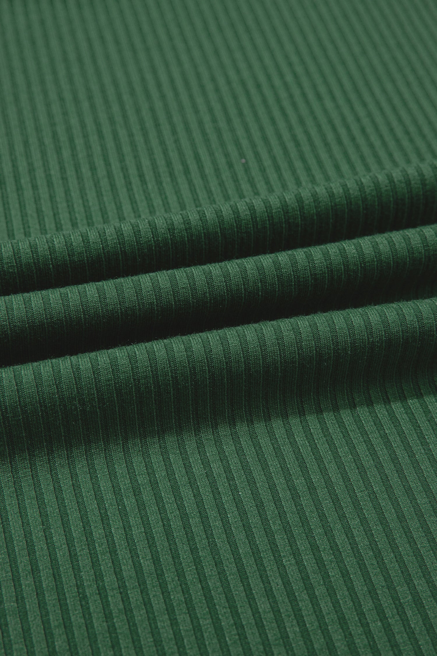 Blackish Green Solid Color Ribbed Ruffled Short Sleeve T Shirt