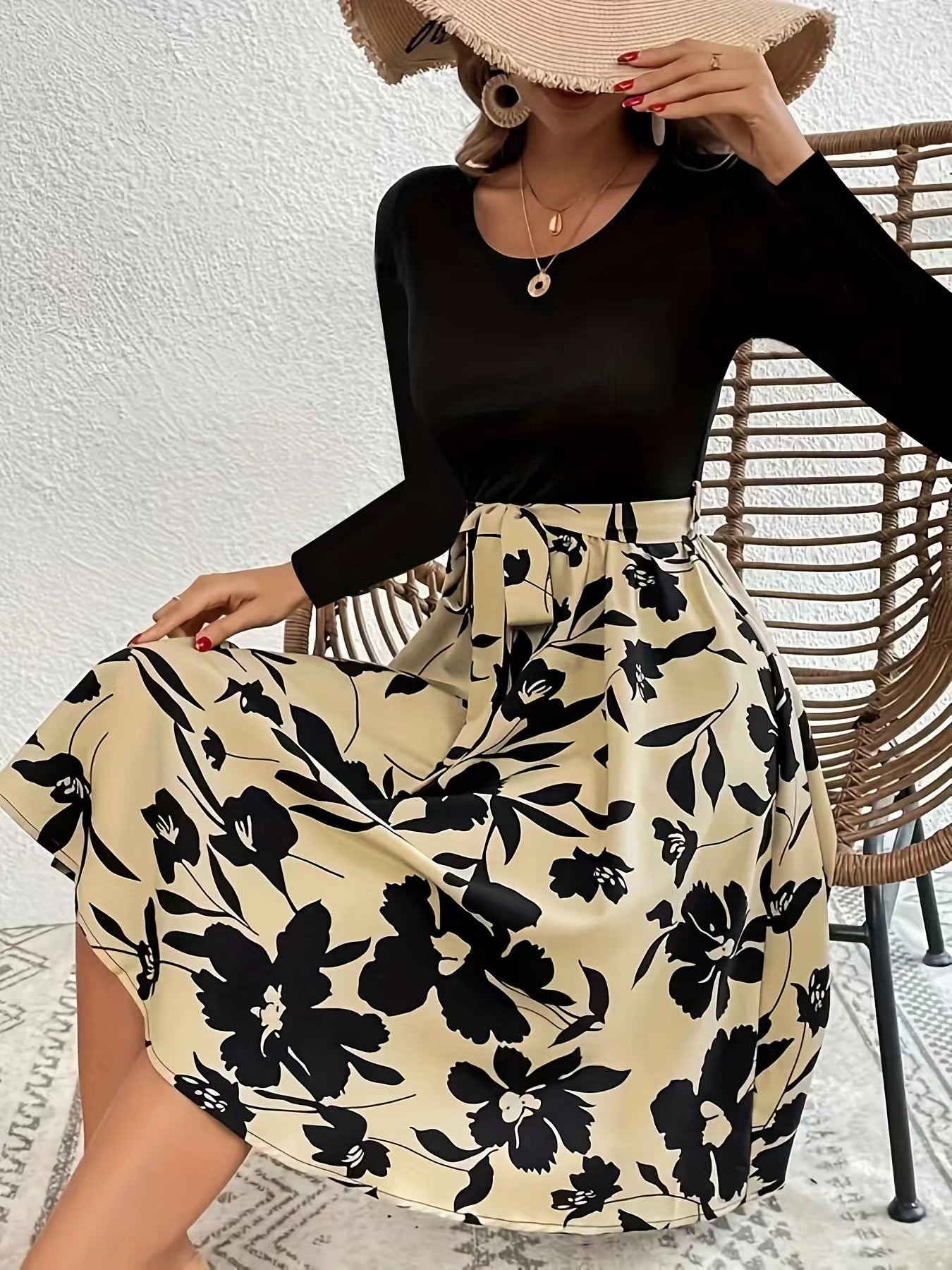 Women's Dress Printed Dress Round Neck Tied