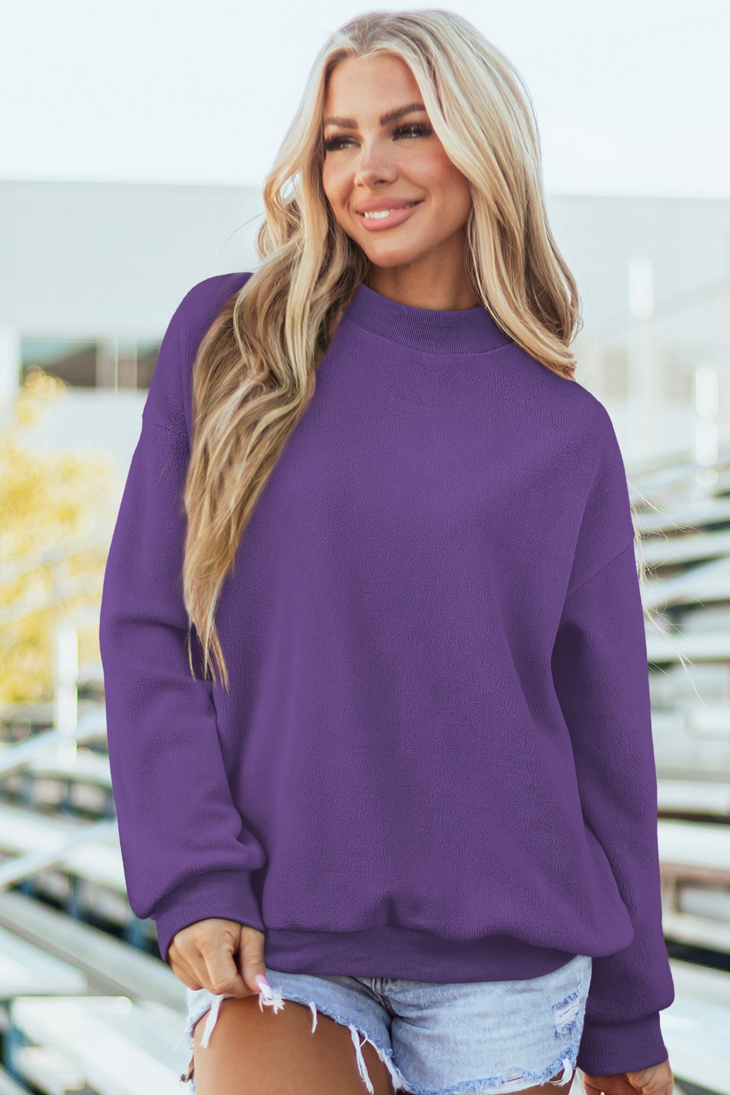 Tillandsia Purple Oversize Drop Shoulder Reversible Mock Neck Sweatshirt