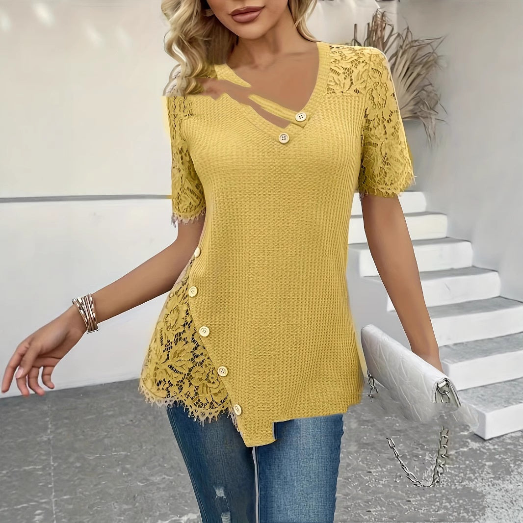 Knitted Lace Embroidered Lace Solid Color Short Sleeve