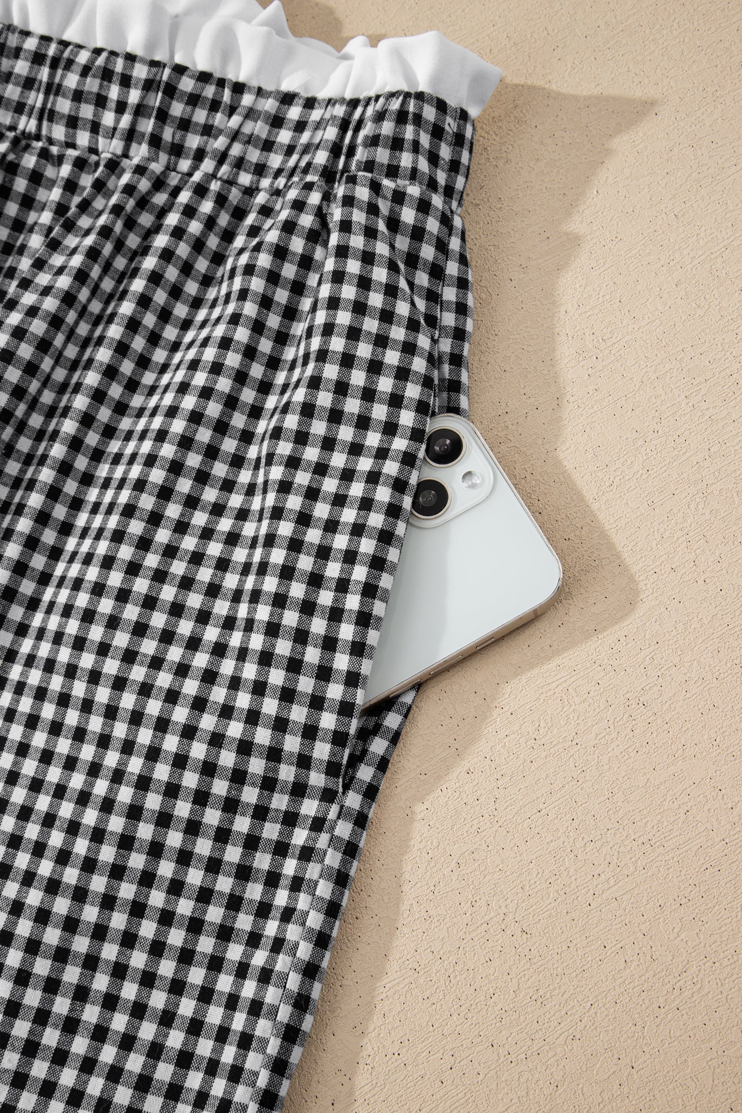 Black Contrast Trim Plaid Print Plus Size Shorts