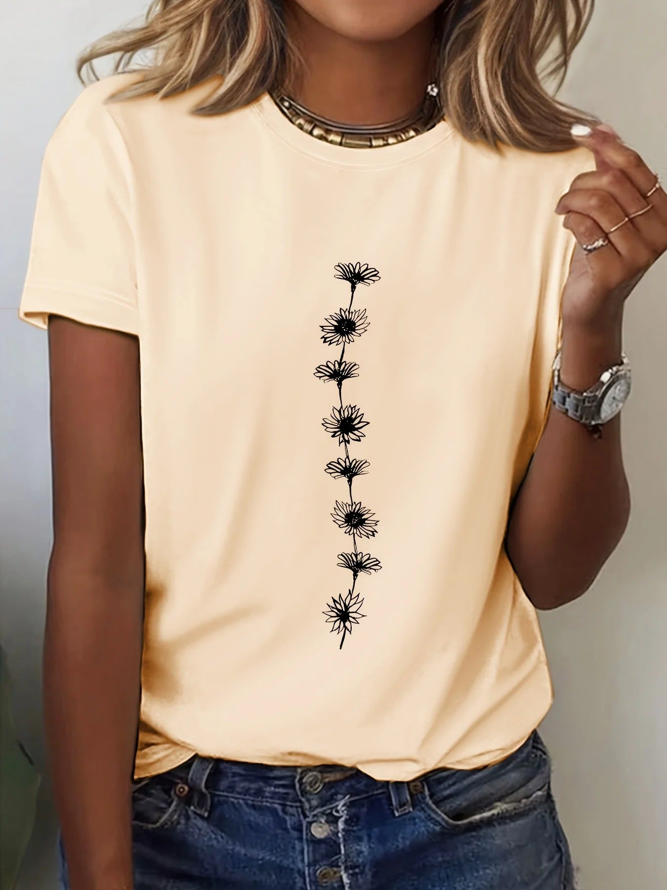 Women's Casual Sunflower-print T-shirt