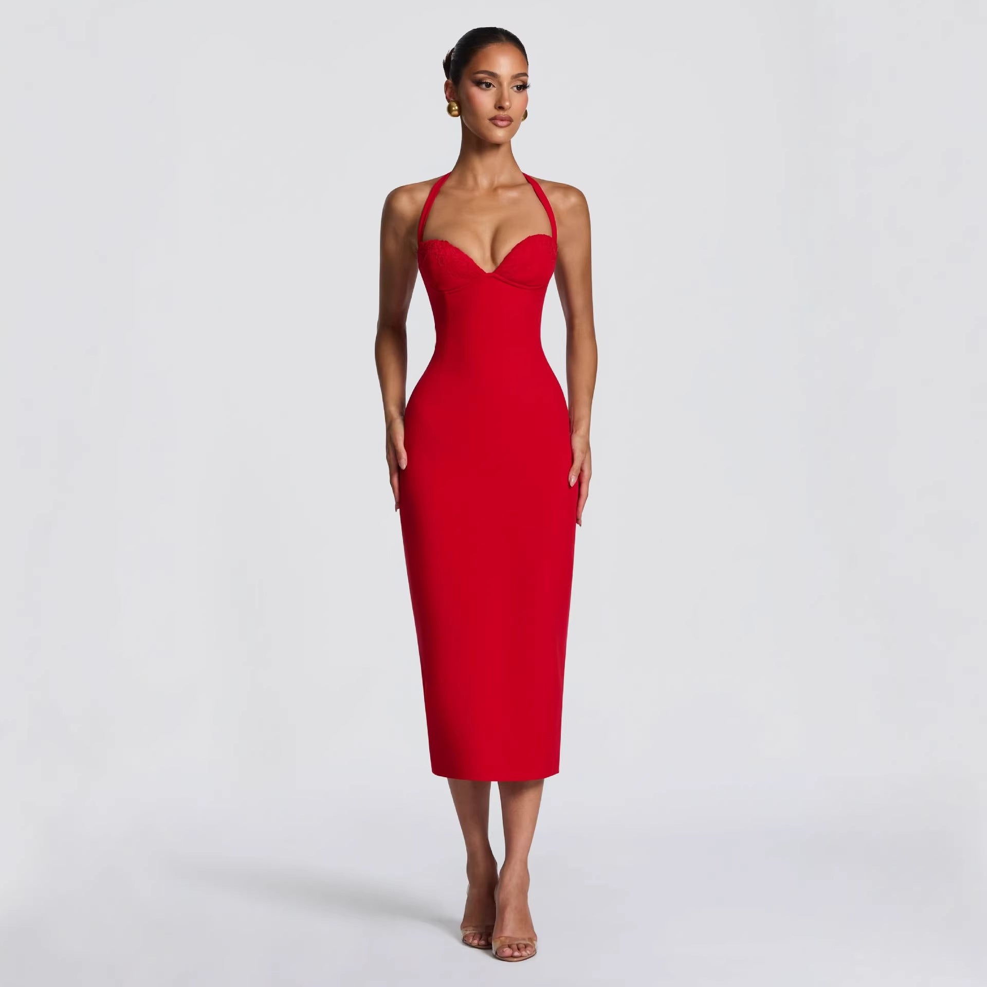 Elegant Strapless Halterneck Split Dress For Women