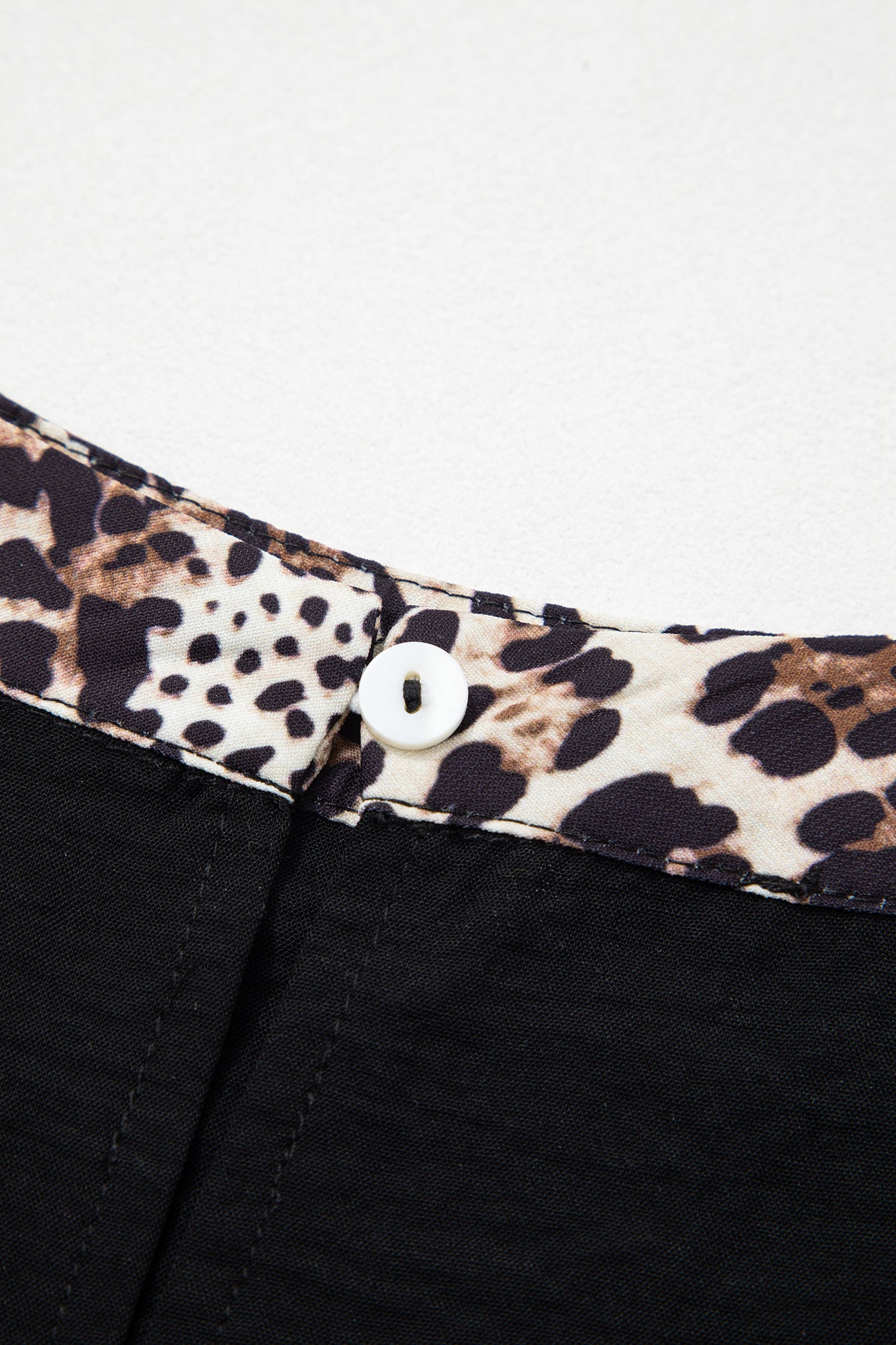 Black Plus Size Leopard Patchwork Round Neck Loose Tee