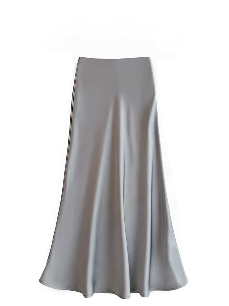 High Waist Mid-length Satin Acetate Silky Skirt