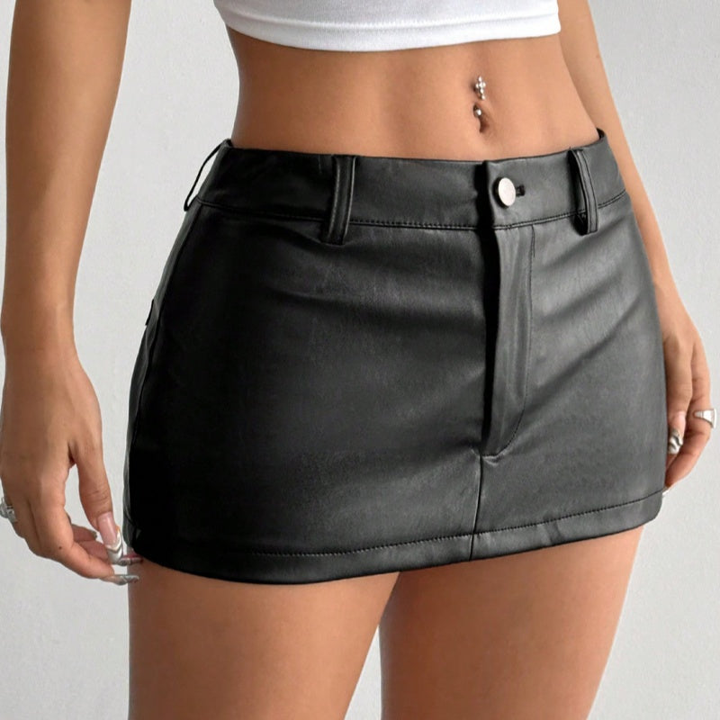 Mid-length Skirt Anti-exposure Figure-flattering Bodycon Leather Skirt
