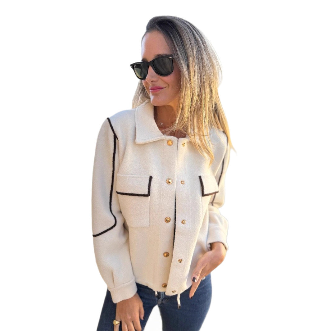 Temperament Commute Woolen Coat Women's Fall And Winter Lapels Fastener Decoration Short Jacket
