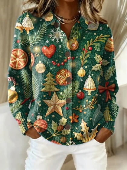 Womens Retro Plaid Printed Long-Sleeve Shirt With Star Design