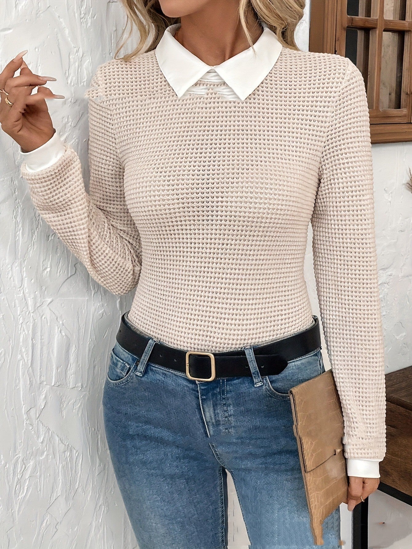 Pullover All-matching Doll Collar Western Style Polo Collar Knitwear Top