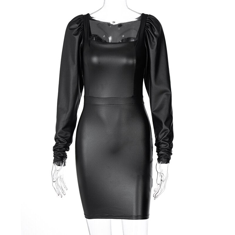 Square collar temperament slim fit hip dress