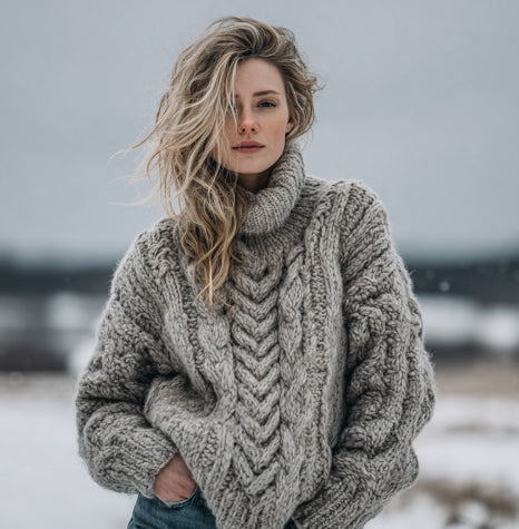 Womens High-neck Pullover Chunky-knit Jacquard Sweater