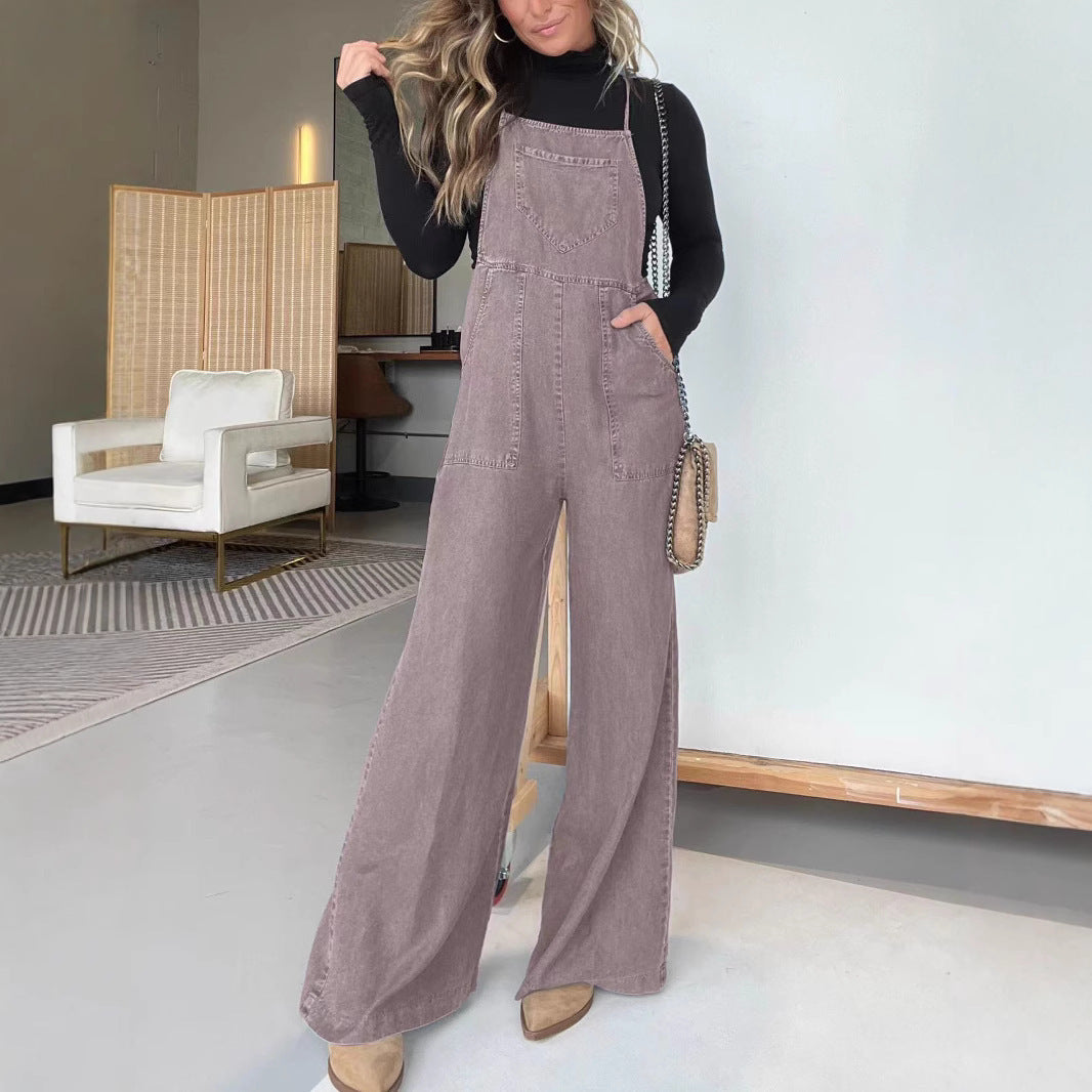 Fashion Denim Wide Leg Jumpsuit Women