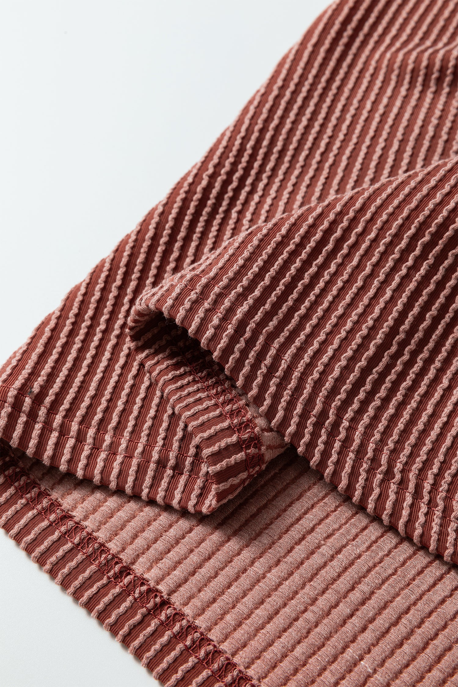 Rose Pink Plus Size Contrast Frilled Neckline Ruffled Short Sleeve Ribbed Textured Blouse