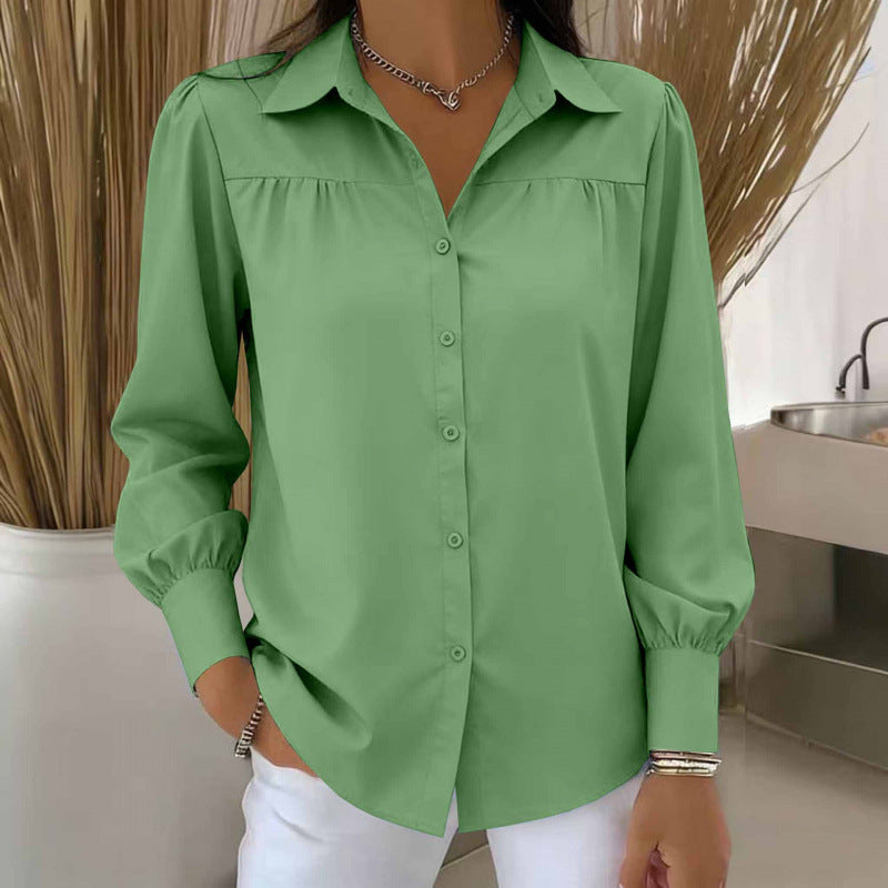 Women's Solid Color Casual Lantern Sleeve Shirt