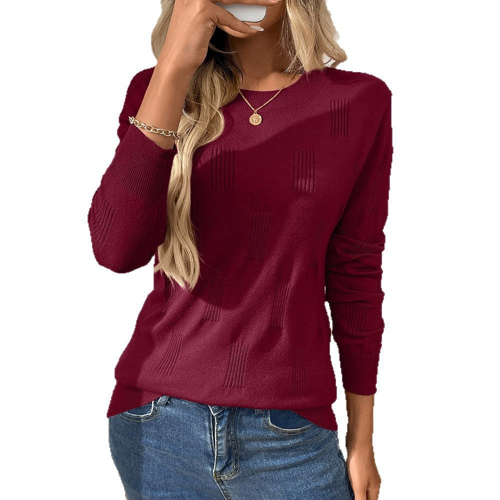 Solid Color Round Neck Pullover Knitting Bottoming Shirt