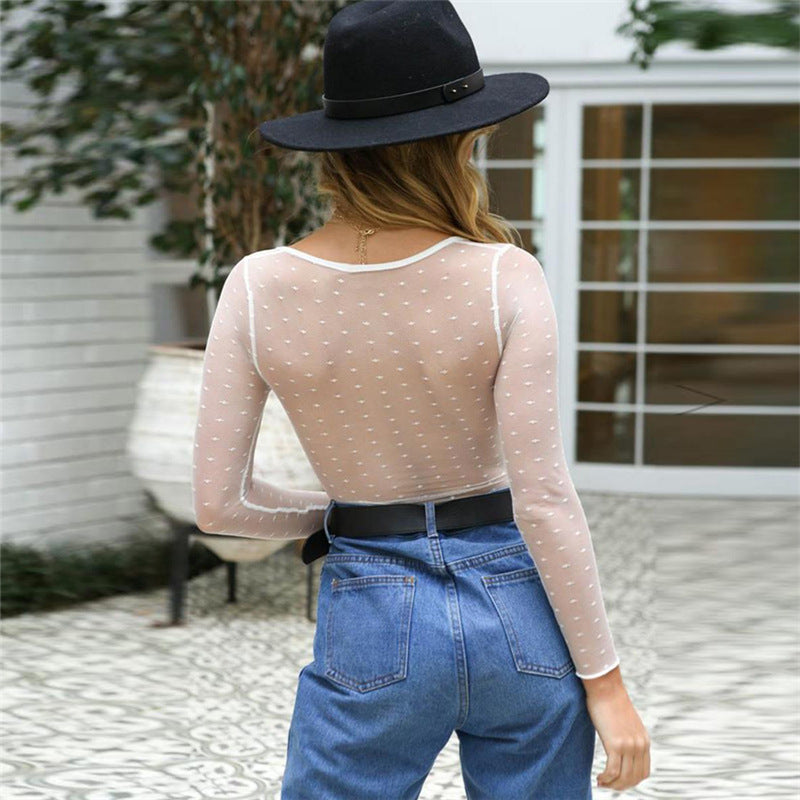 Mesh see-through long sleeve bodysuit