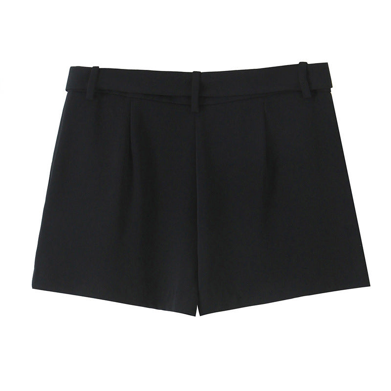 With Belt Pleated Casual Shorts