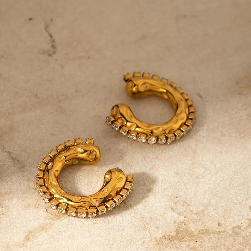 Ladies' hollowed out hammer pattern inlaid rhinestone ear clip retro pattern female earrings