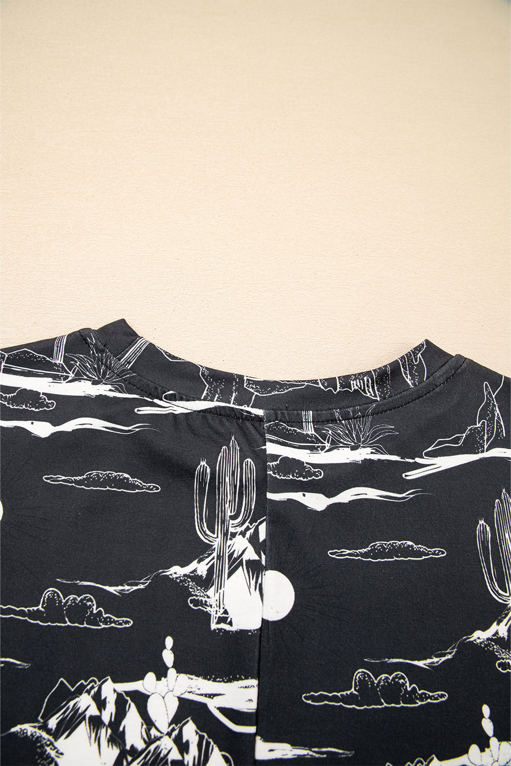 Black Desert Sand Print Short Sleeve Knit Top