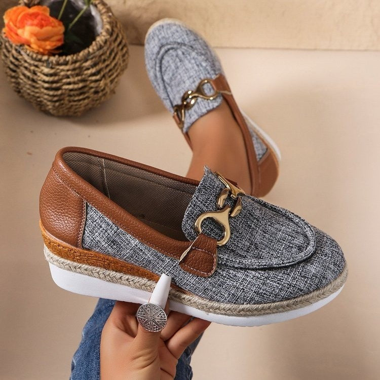 Loafers Casual Pumps Women's Outer Wear Horsebit Buckle Wedge Platform Loafers Slip-on Lazy Shoes
