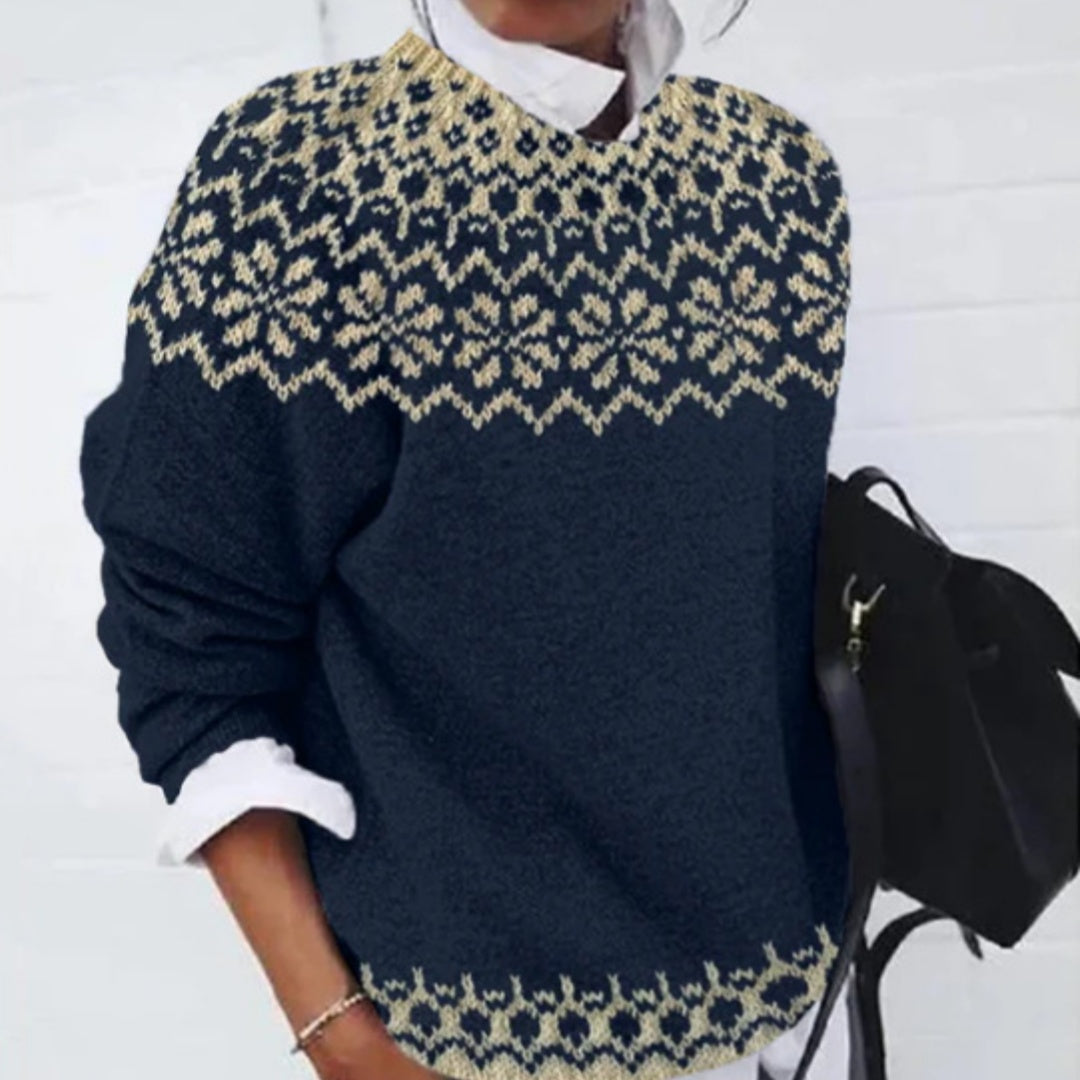 Womens Loose Fashionable Crew-neck Knit Sweater