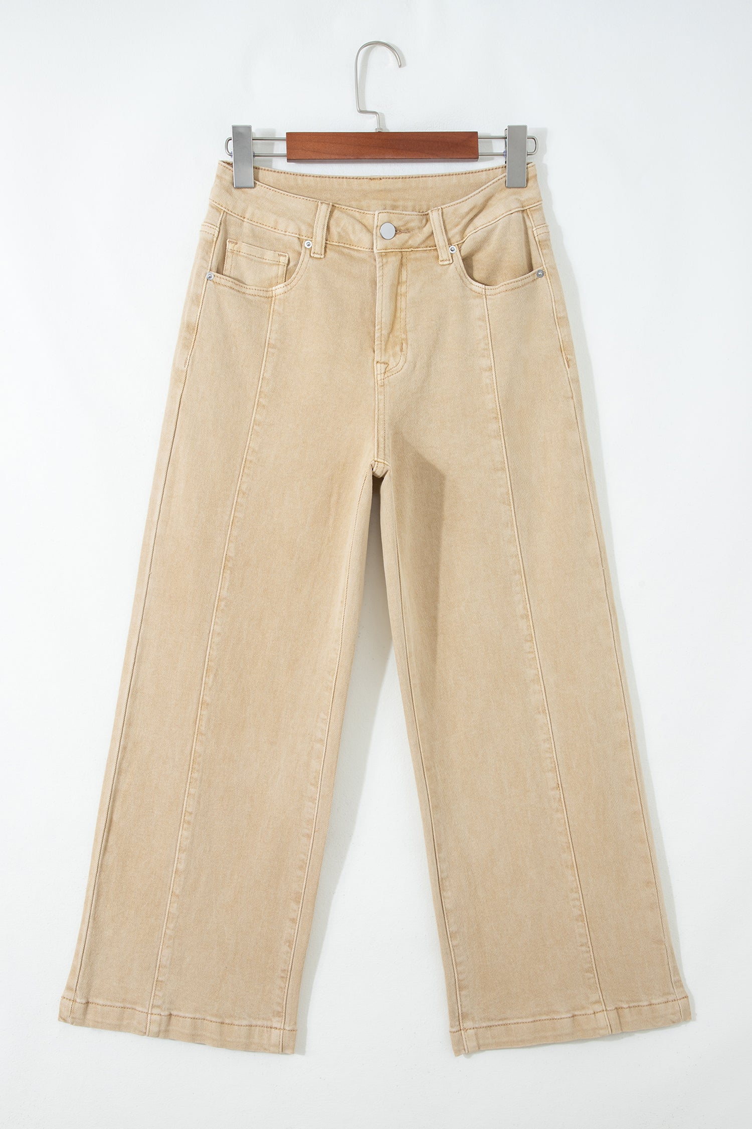 Apricot Solid Color Seamed Center Wide Leg Cropped Jeans
