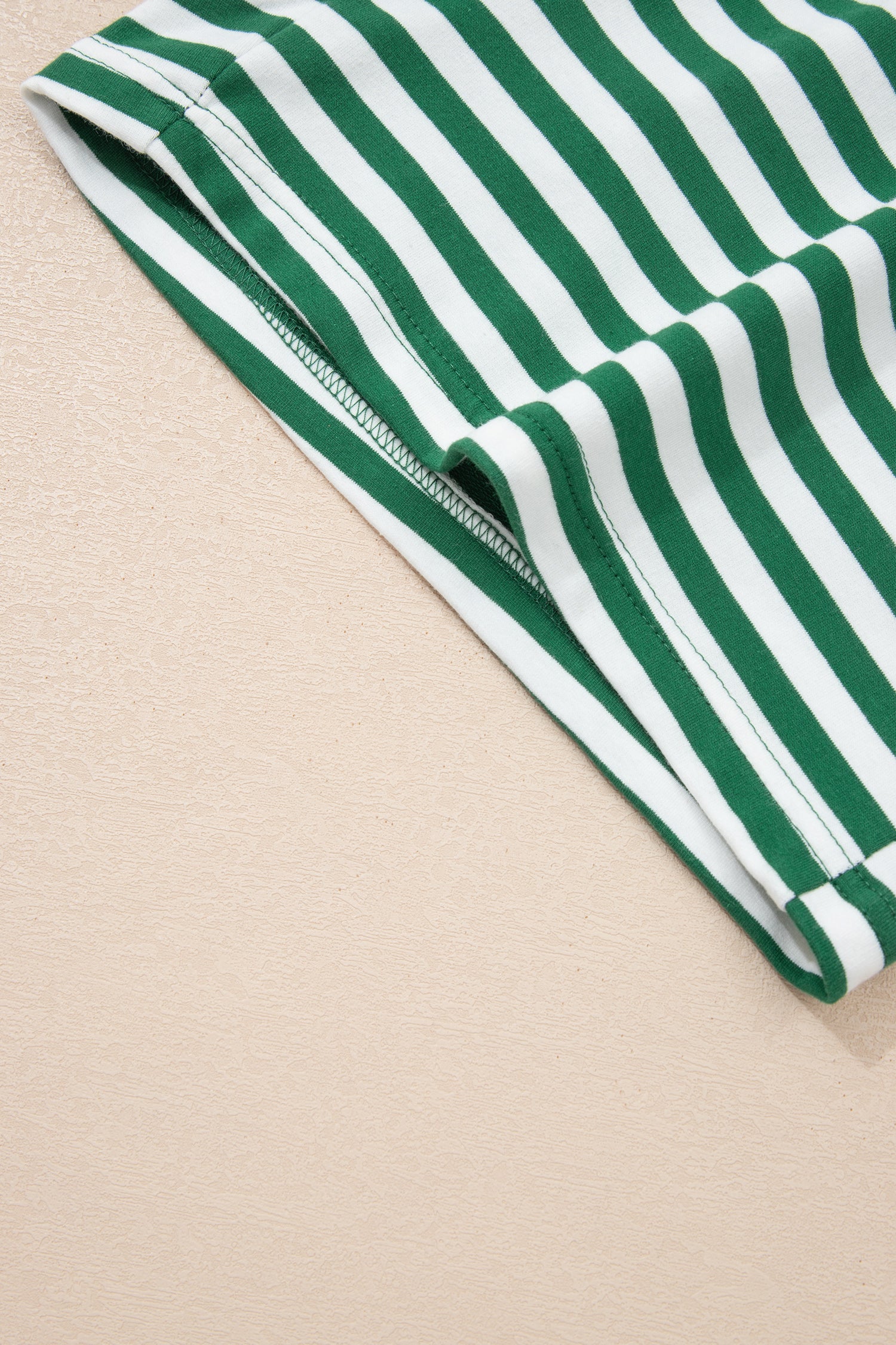 Green Stripe Drop Shoulder Boxy Casual Terry Short Set