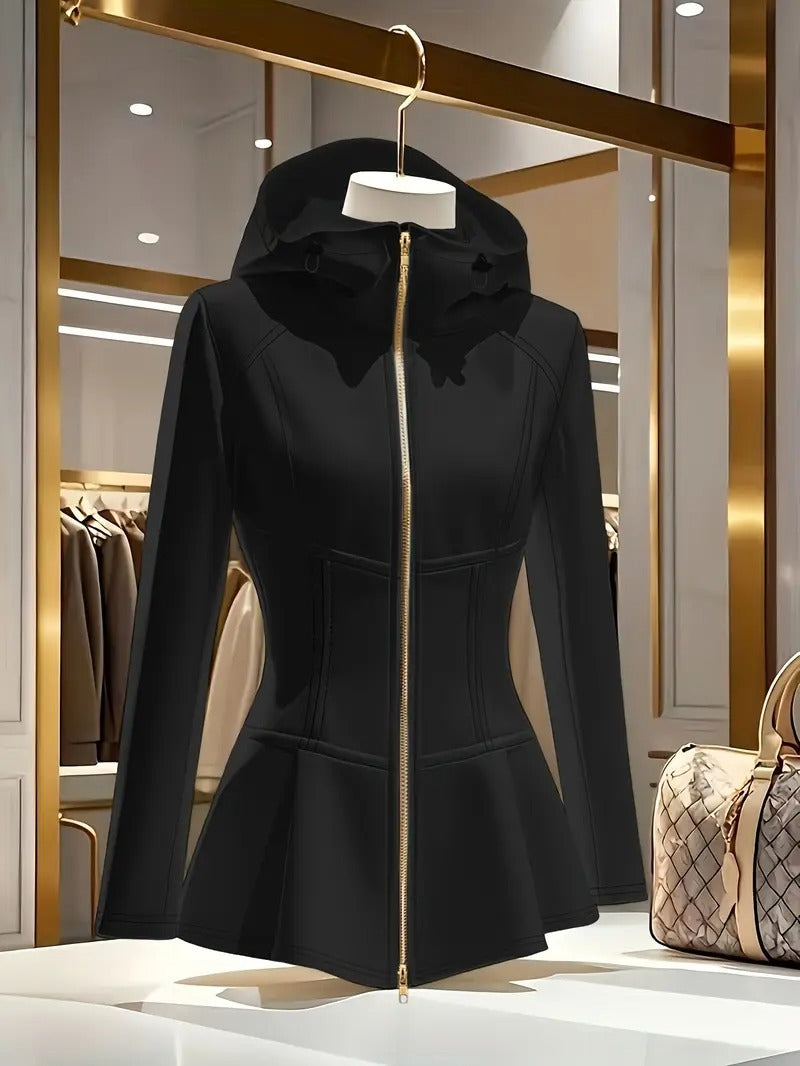 Women's Elegant White Hooded Jacket With Stand Collar