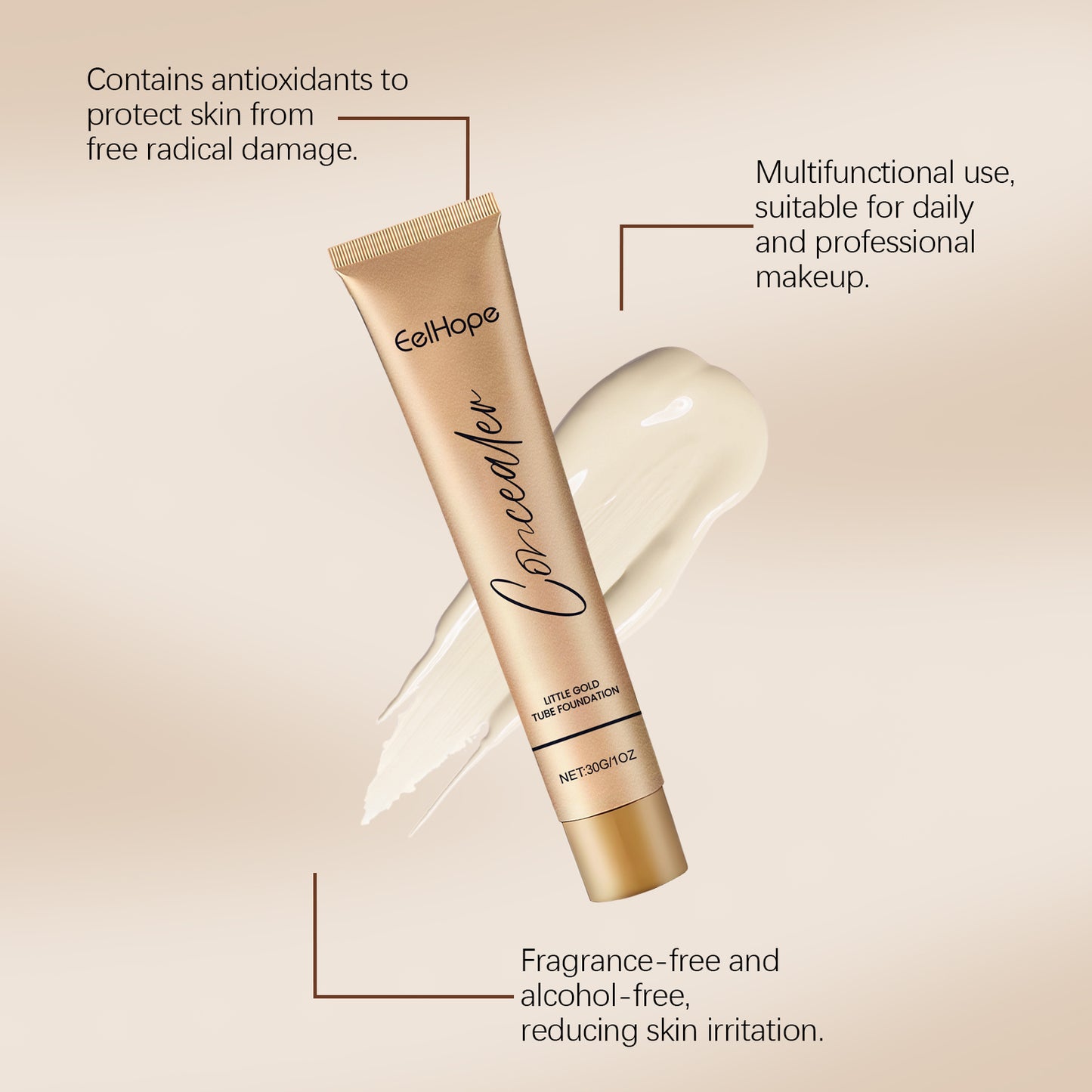 Small Gold Tube Foundation Concealer, Natural Lightweight Skin Concealer Not Easy To Remove Makeup Moisturizing Liquid Foundation