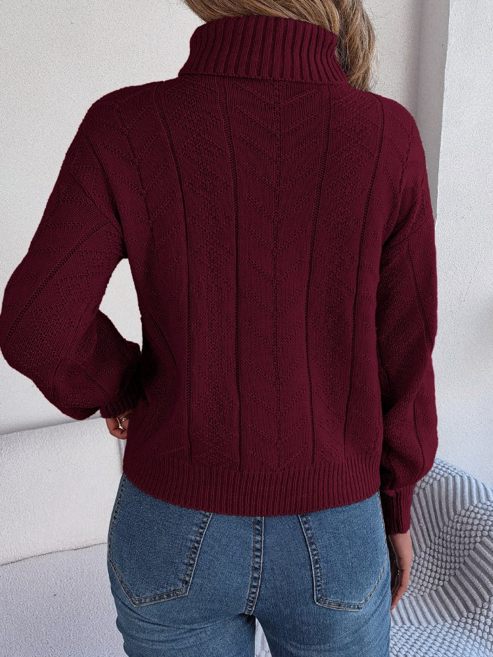 Women Casual Turtleneck Cable Knit Long Sleeve Pullover Sweater