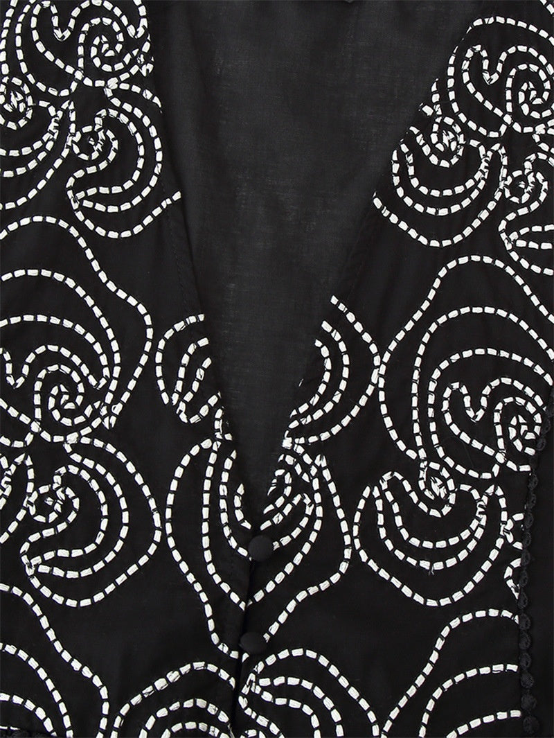 Ethnic Style Floral Lace Embroidered Sleeveless Shirt