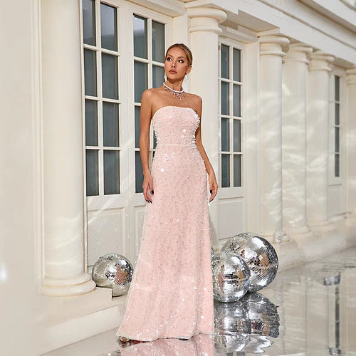 Sequin Tube Top Cinched Waist Slimming Dress