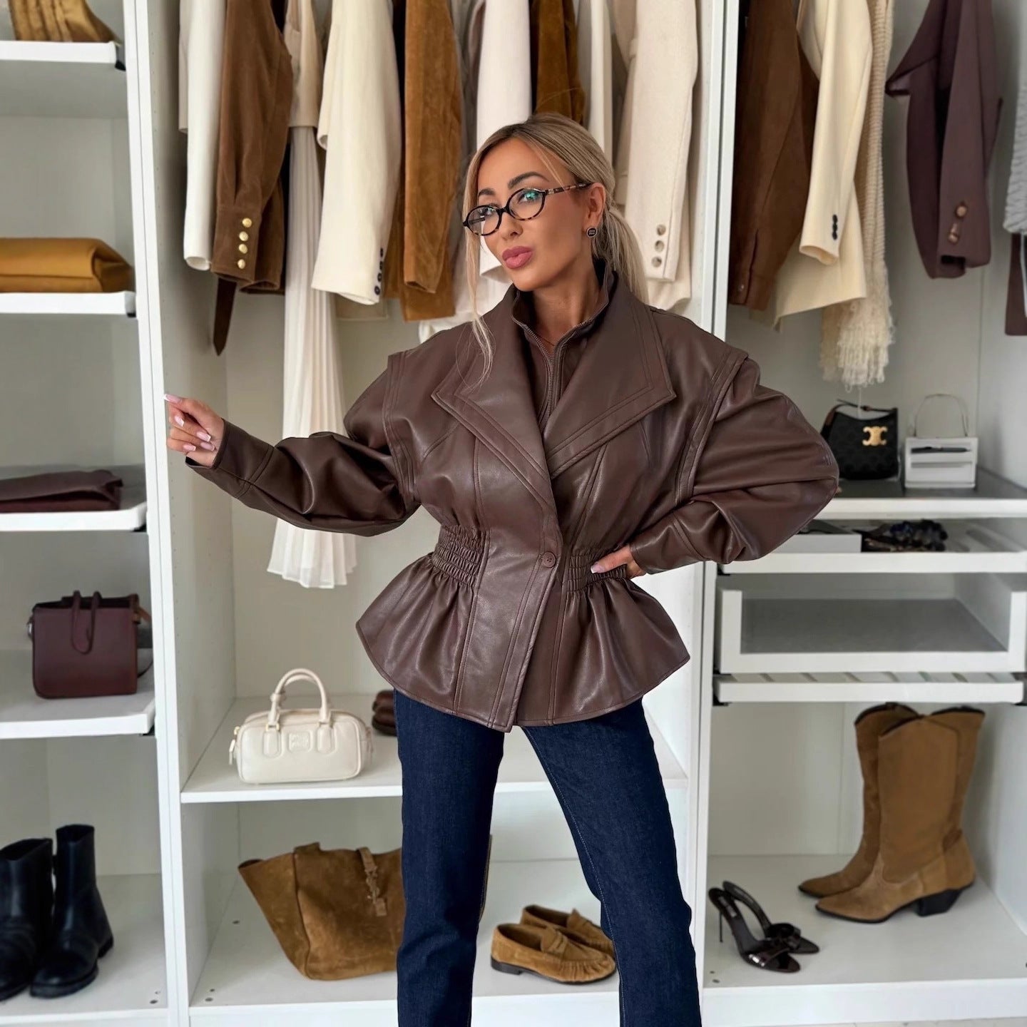 Women's New PU Leather Jacket Coat