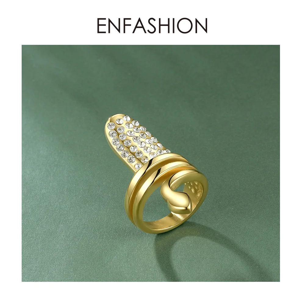 Punk Snake Rhinestone Nail Ring Stainless Steel Curve Finger Rings For Women Accessories Fashion Jewelry Gifts